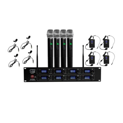 Pyle Professional 8 Channel UHF Wireless Microphone & Receiver System 4 Handheld Mics Belt Packs Transmitters Headsets & Lavalier Lapel Mics RF & AF Radio/Audio Frequency Digital Display (PDWM8225) (B01N4B398I)