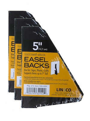 Lineco Single Wing Self-Stick Easel Backs, Size 5, Black, 15 Per Pack (PK3-328-3305)