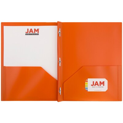 JAM Paper POP 2-Pocket Plastic Folders with Fastener, Orange, 96/Pack (382ECOR)