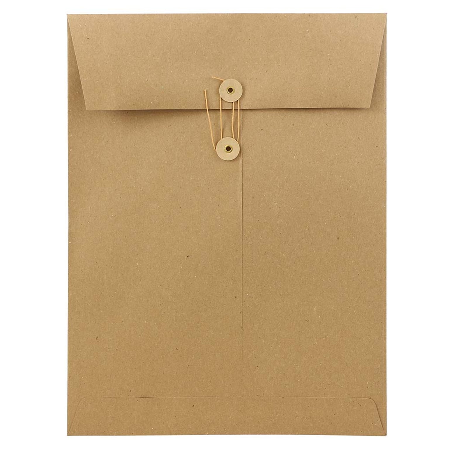 JAM Paper 9 x 12 Open End Catalog Envelopes with Button and String Closure, Brown Kraft Paper Bag, 25/Pack (312611142)