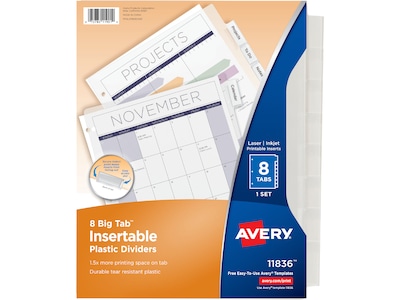 Avery Big Tab Blank Plastic Divider, 8-Tab, Clear, 1 Set per Pack (11836)