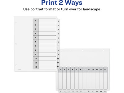 Avery Ready Index Table of Contents Paper Dividers, 1-12 Tabs, White, 6 Sets/Pack (11824)