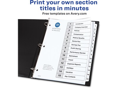 Avery Ready Index Table of Contents Paper Dividers, 1-15 Tabs, White, 6 Sets/Pack (11825)