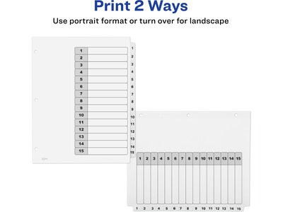 Avery Ready Index Table of Contents Paper Dividers, 1-15 Tabs, White, 6 Sets/Pack (11825)