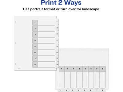 Avery Ready Index Table of Contents Paper Dividers, 1-8 Tabs, White, 6 Sets/Pack (11822)