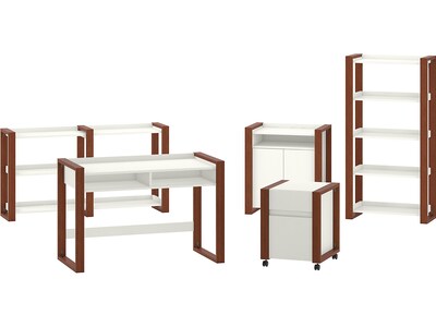 kathy ireland® Home by Bush Furniture Voss 48 Writing Desk with File, Bookcase, Cabinet, and Console Table, Cotton White