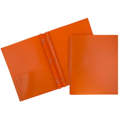 JAM Paper POP 2-Pocket Plastic Folders with Fastener, Orange, 96/Pack (382ECOR)