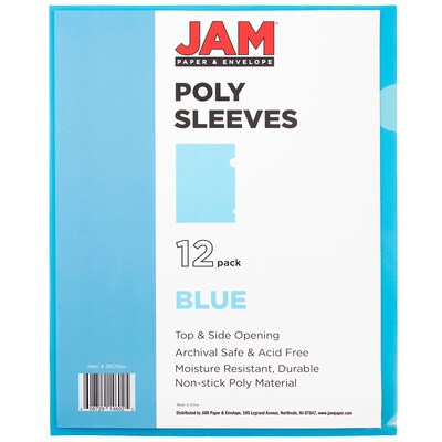 JAM Paper Plastic Sleeves, 9" x 12", Blue, 12/Pack (2226316987)