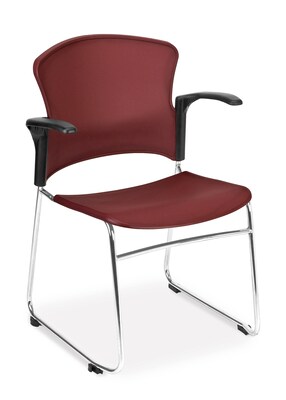 OFM Plastic Multi-Use Stack Chair with Arms, Wine, 4/Pack (845123049211)