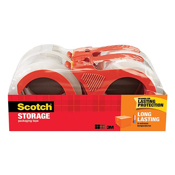 Scotch® Long Lasting Moving & Storage Packing Tape with Refillable Dispensers, 1.88 x 38.2 yds., Clear, 4 Rolls (3650S-4RD)