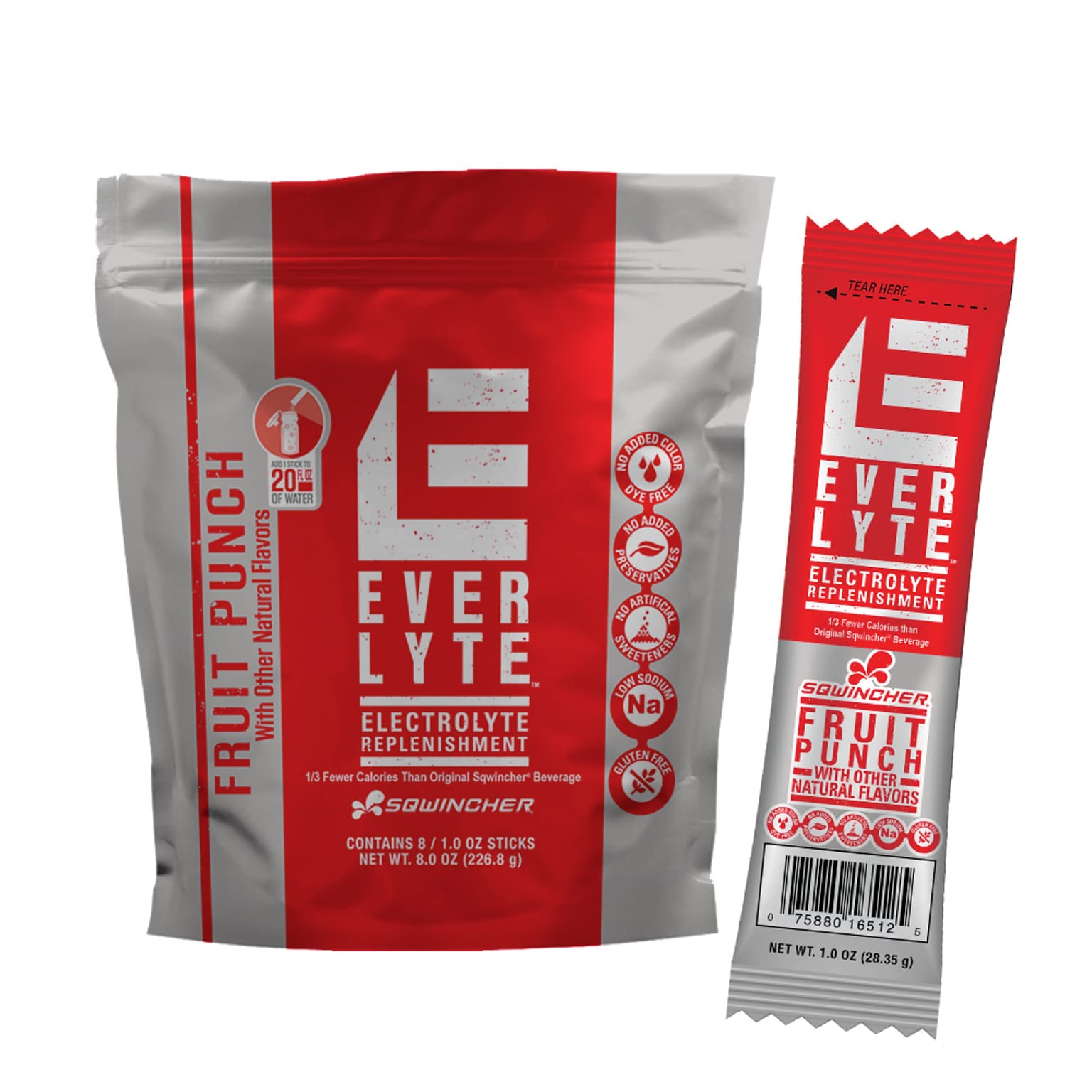 Sqwincher Lite Electrolyte Powdered Beverage Mix, Fruit Punch, 1.0 oz., 8/Pack (060282-FP)