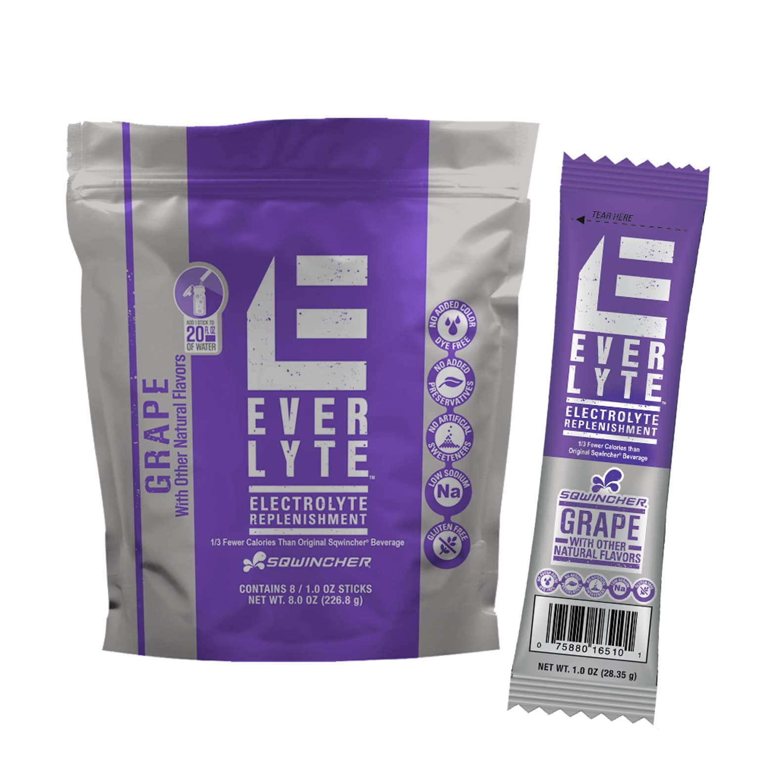 Sqwincher Lite Electrolyte Powdered Beverage Mix, Grape, 1.0 oz., 8/Pack (060280-GR)