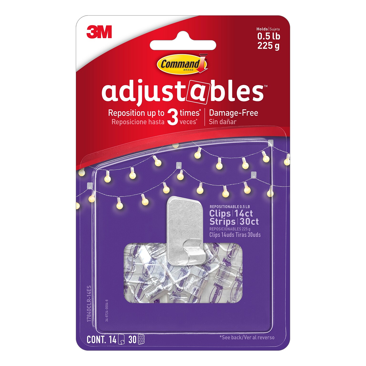 Command Mini Cord & Light Clips, 0.5 lb., White, 14/Pack (17840CLR-14ES)