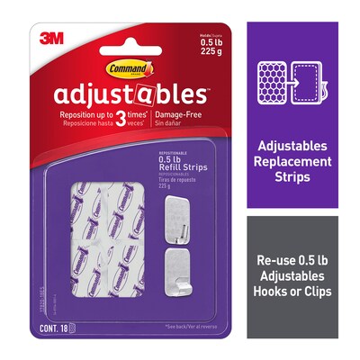 Command™ Adjustables™ Small Repositionable Refill Strips, Clear, 18 Strips/Pack (17820-18ES)