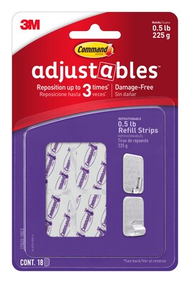 Command™ Adjustables™ Small Repositionable Refill Strips, Clear, 18 Strips/Pack (17820-18ES)