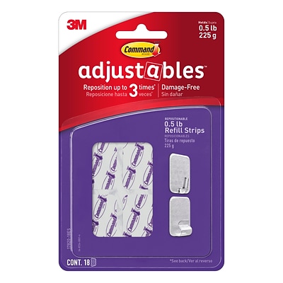 Command™ Adjustables™ Small Repositionable Refill Strips, Clear, 18 Strips/Pack (17820-18ES)