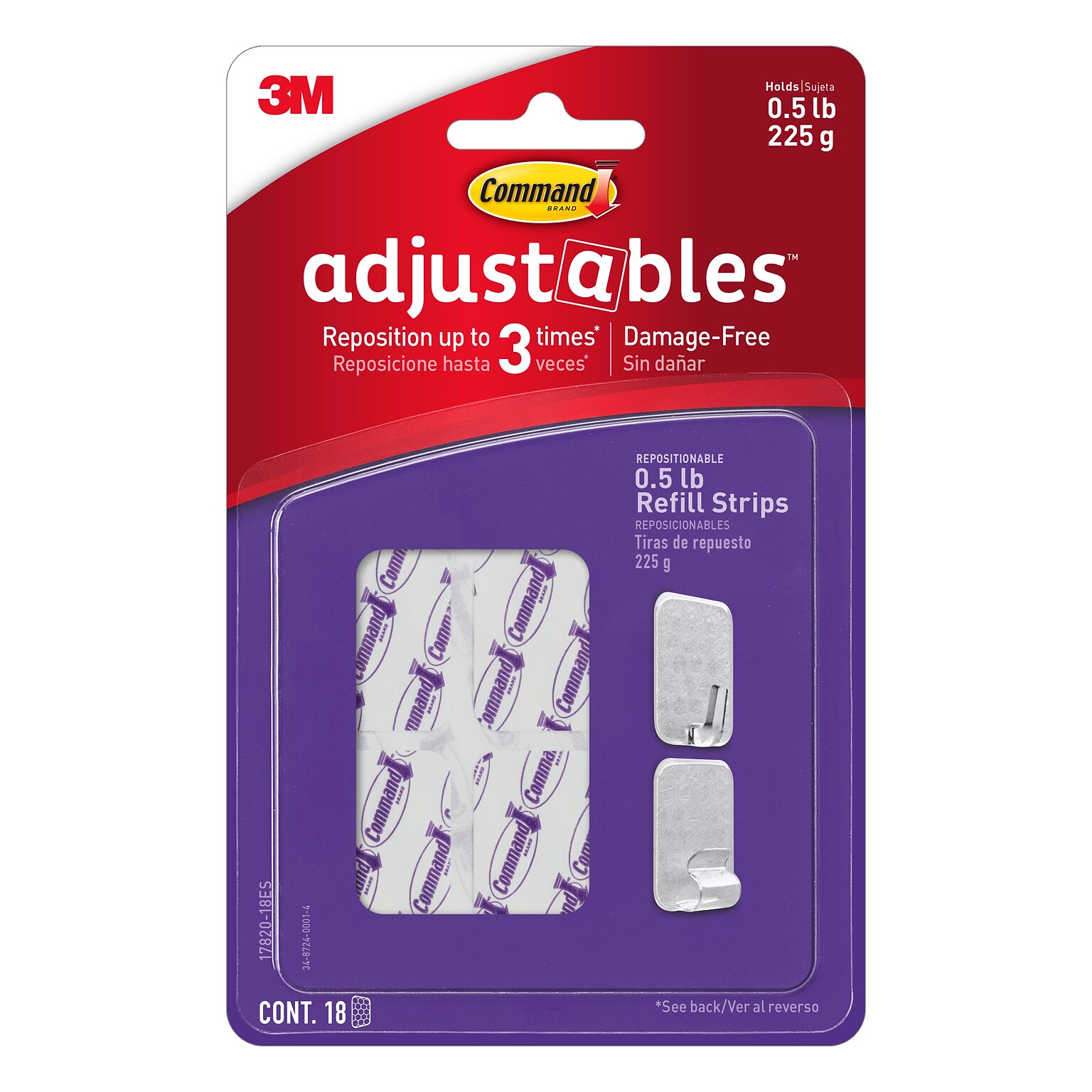 Command Adjustables Small Repositionable Refill Strips, Clear, 18 Strips/Pack (17820-18ES)