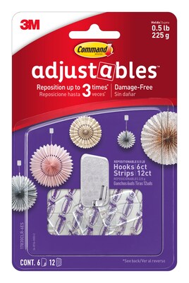 Command Adjustables Repositionable Mini Fasteners, 6 Hooks/Pack (17830CLR-6ES)