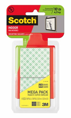 Scotch® Indoor Small Mounting Adhesives, 2 x 2, 60 Squares/Pack (111-LRG-MP)