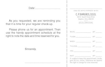 Custom Appointment Appointmentors, 3.5 x 5.5, 80# White Vellum Stock, Perforated Business Card, Bl
