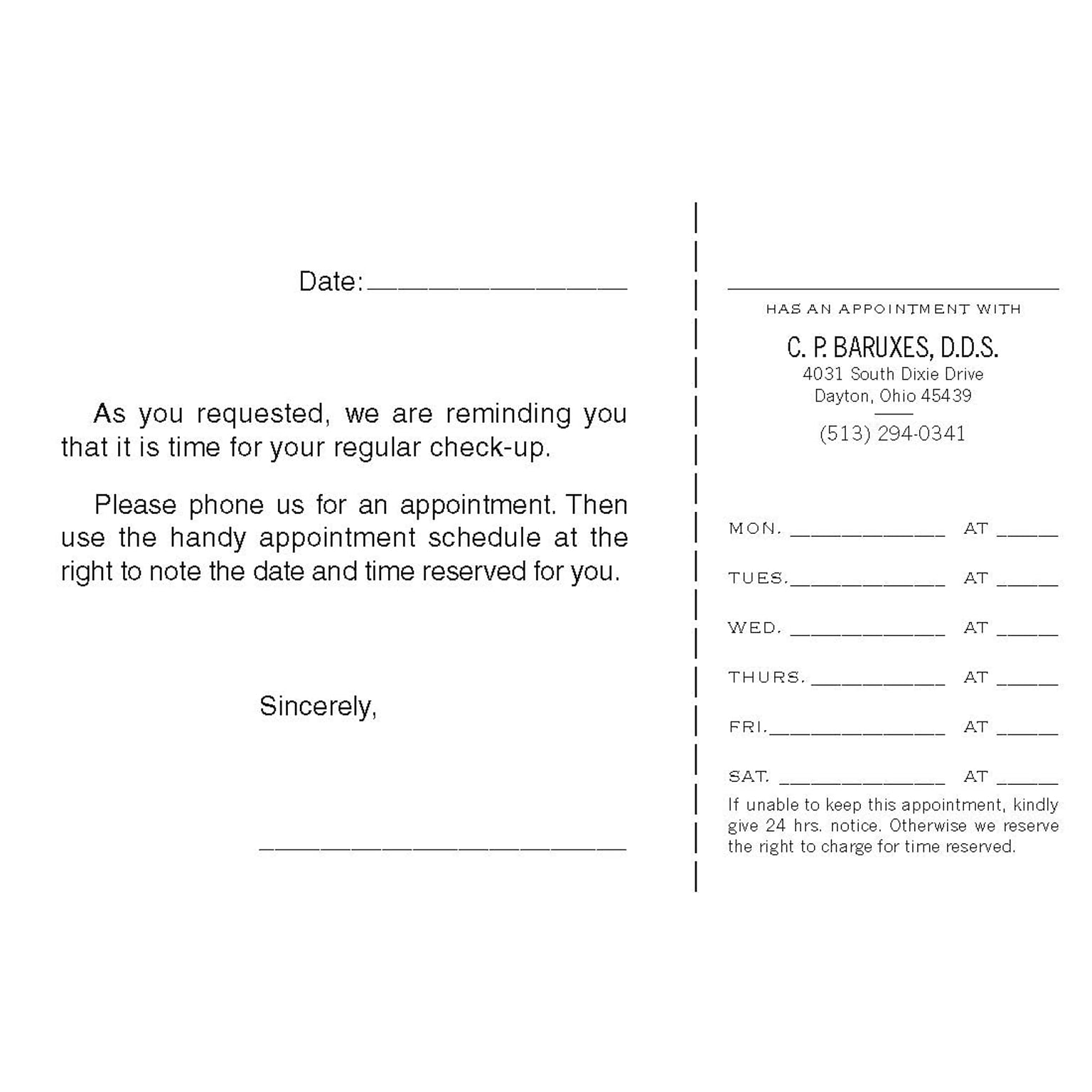 Custom Appointment Appointmentors, 3.5 x 5.5, 80# White Vellum Stock, Perforated Business Card, Black Ink, 2-Sided, 100/Pk
