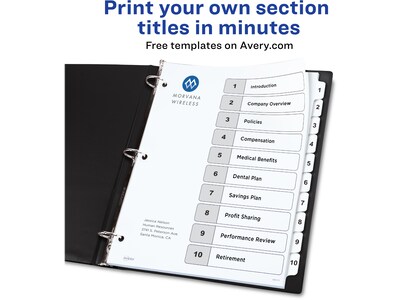 Avery Ready Index Table of Contents Paper Dividers, 1-10 Tabs, White, 6 Sets/Pack (11823)