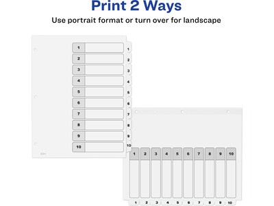 Avery Ready Index Table of Contents Paper Dividers, 1-10 Tabs, White, 6 Sets/Pack (11823)