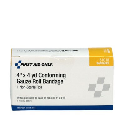 First Aid Only Non-Sterile Conforming Gauze Bandage, 4" x 4 Yards (51018)