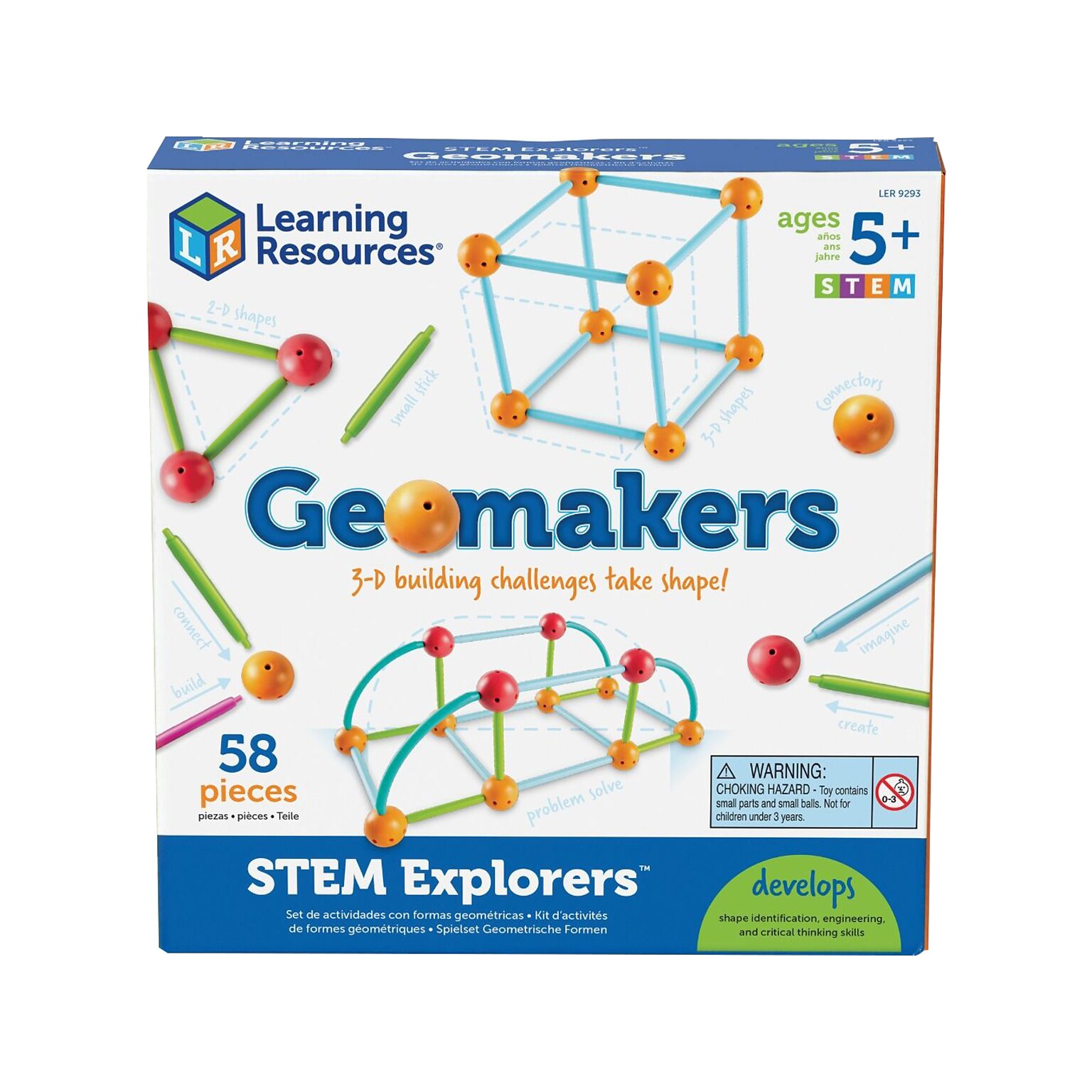 Learning Resources STEM Explorers Geomakers STEM Toy, Assorted Colors, 58 Pieces (LER9293)