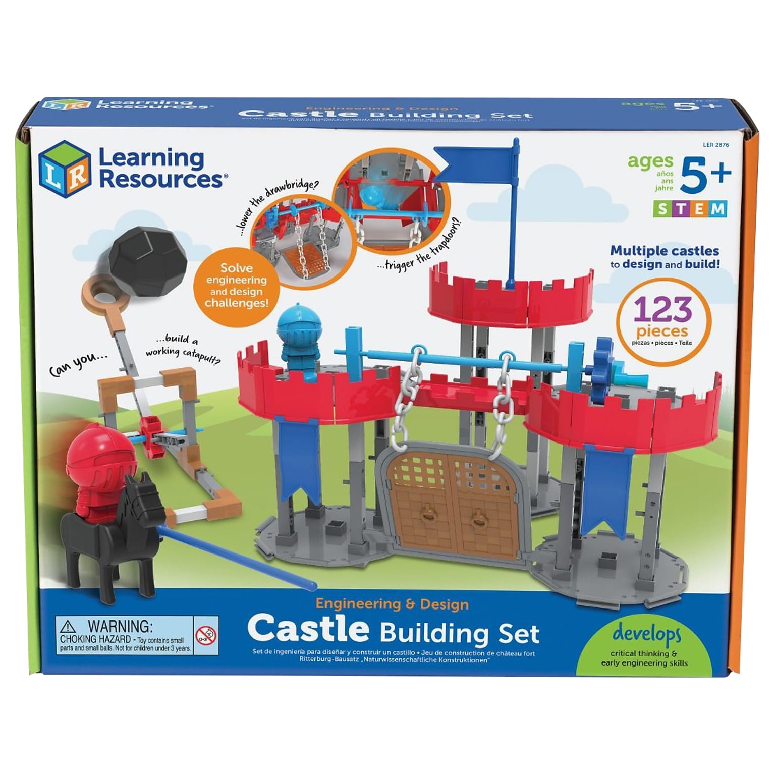 Learning Resources Engineering & Design Castle Building Set, Assorted Colors, 123 Pieces/Set (LER2876)
