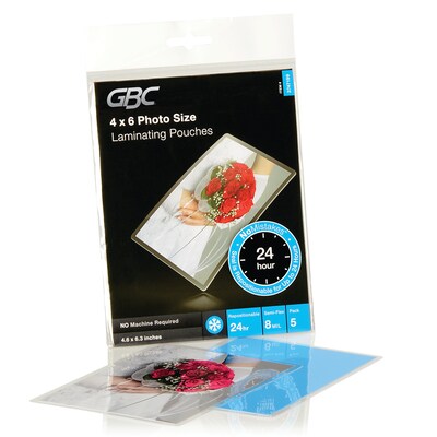 Swingline® GBC® SelfSeal™ NoMistakes™ Self Adhesive Laminating Pouches, 4 x 6 Size, 8 Mil, 5 Pack