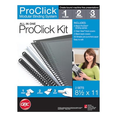 GBC® ProClick® The Do-It-Yourself Presentation Kit®, 5/16, Clear Front, Black Back/Spine