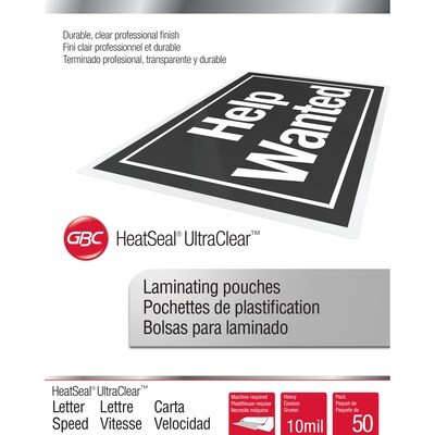 GBC HeatSeal UltraClear Thermal Laminating Pouches, Letter Size, 10 Mil (GBC3745091)