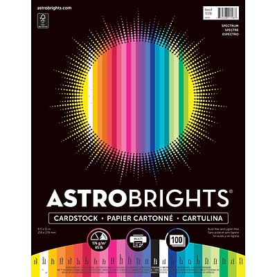 Astrobrights Spectrum Cardstock Paper, 8.5 x 11, 65 lbs, Assorted Colors, 100/Pack (91398)