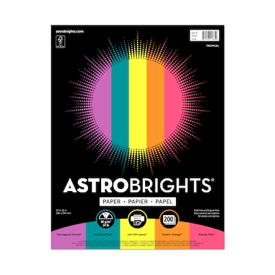 Astrobrights Color Paper, 8.5" x 11", 24 lb/89 gsm, "Tropical" 4-Color Assortment, 500 Sheets/Pack (91665)