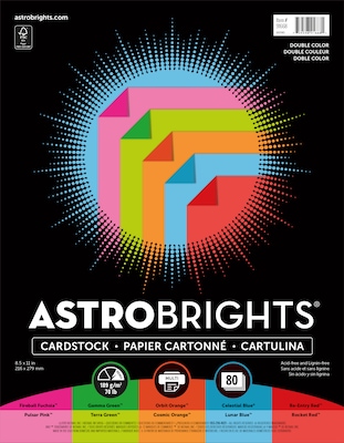 Astrobrights 70 lb. Cardstock Paper, 8.5 x 11, Assorted Colors, 80 Sheets/Ream (91668)