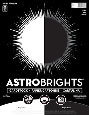 Astrobrights 65 lb. Cardstock Paper, 8.5 x 11, Black/White, 100 Sheets/Ream (91647)