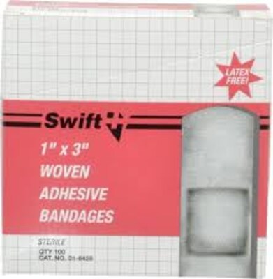 Swift First Aid Adhesive Fabric Bandages, 1W x 3L, 100/Box (714-016459)