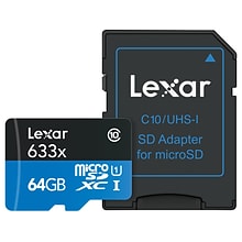 Lexar High-Performance 633x 64GB microSDXC Memory Card with Adapter, Class 10, UHS-I (LSDMI64GBBNL63