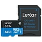 Lexar High-Performance 633x 64GB microSDXC Memory Card with Adapter, Class 10, UHS-I (LSDMI64GBBNL633)
