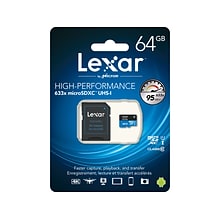 Lexar High-Performance 633x 64GB microSDXC Memory Card with Adapter, Class 10, UHS-I (LSDMI64GBBNL63