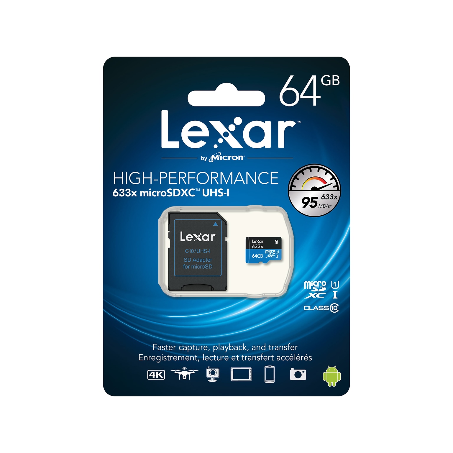 Lexar High-Performance 633x 64GB microSDXC Memory Card with Adapter, Class 10, UHS-I (LSDMI64GBBNL633)