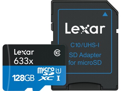 Lexar High-Performance 633x 128GB microSDXC Memory Card with Adapter, Class 10, UHS-I (LSDMI128BBNL633)