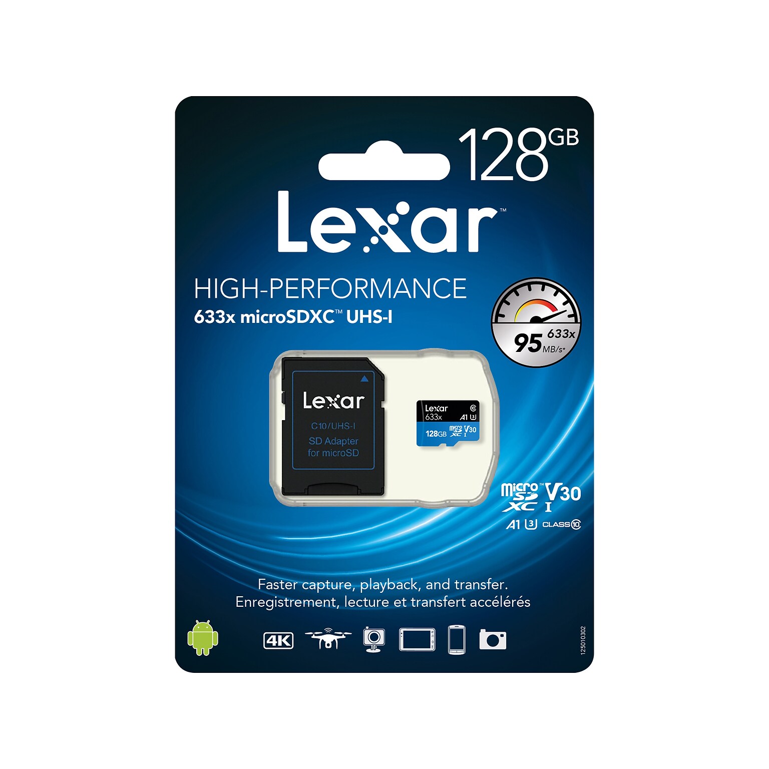 Lexar High-Performance 633x 128GB microSDXC Memory Card with Adapter, Class 10, UHS-I (LSDMI128BBNL633)