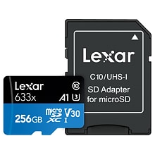 Lexar High-Performance 633x 256GB microSDXC Memory Card with Adapter, Class 10, UHS-I (LSDMI256BBNL6