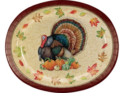 Creative Converting Harvest Turkey Thanksgiving Oval Plates, Multicolor, 24/Pack (338866)