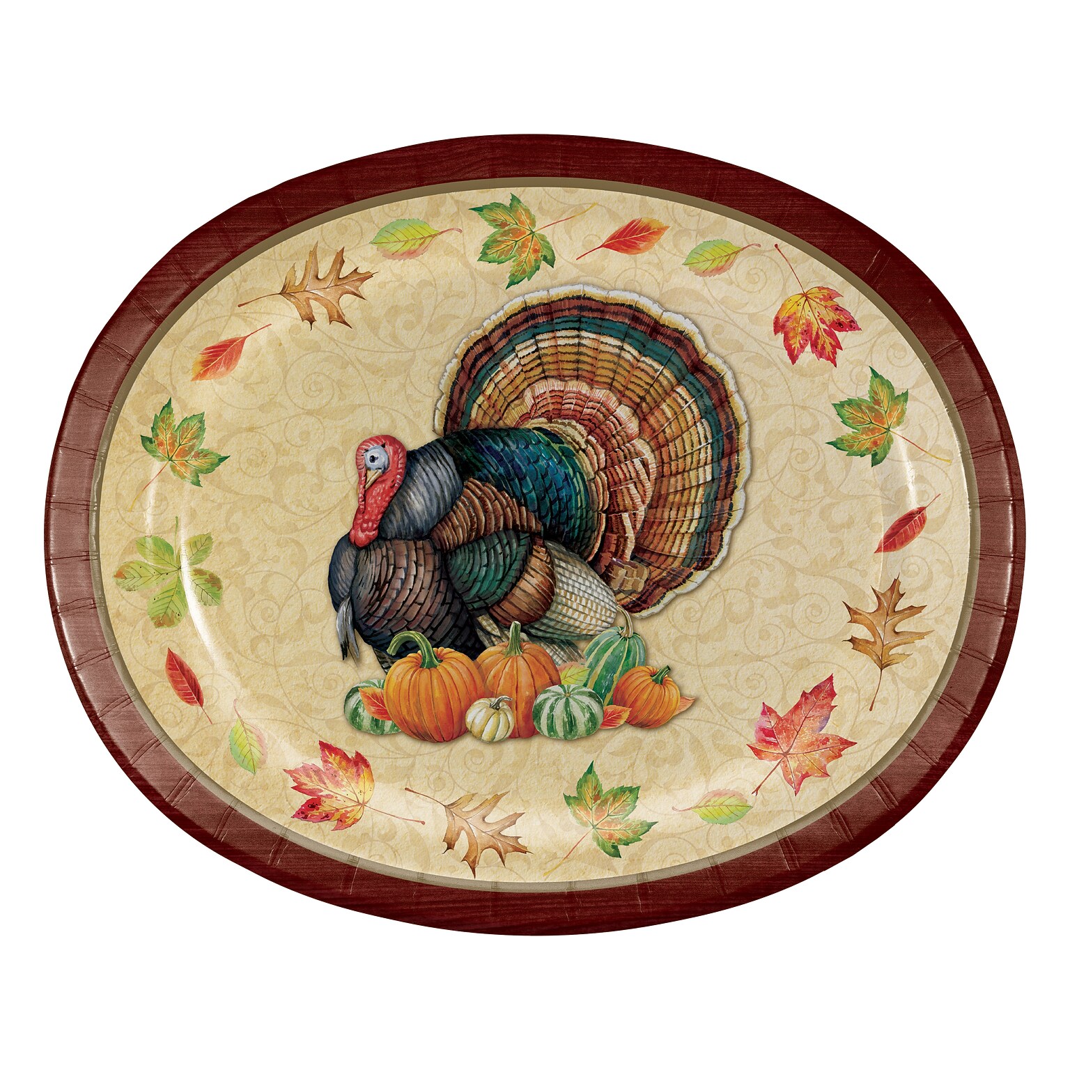 Creative Converting Harvest Turkey Thanksgiving Oval Plates, Multicolor, 24/Pack (338866)