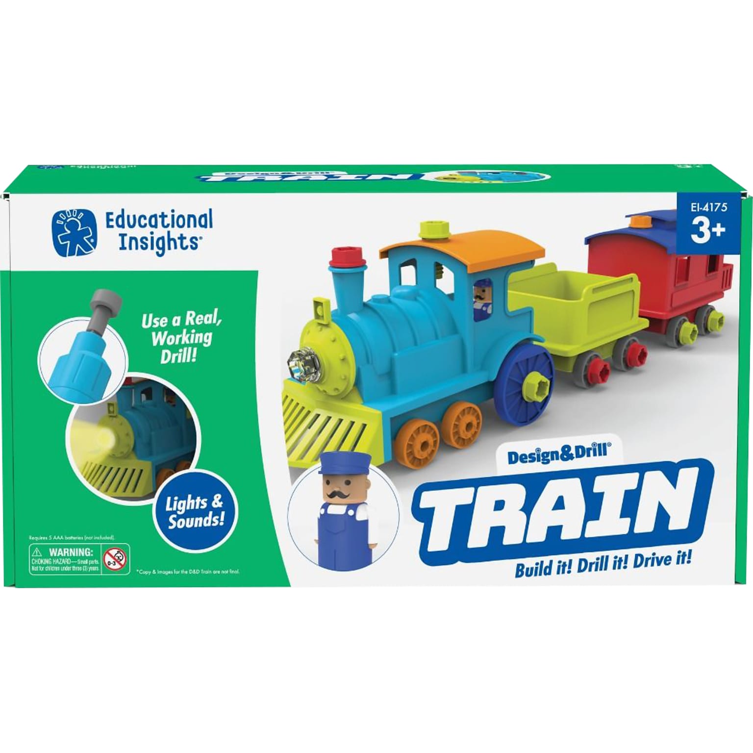 Educational Insights Design & Drill All Aboard Train, Assorted Colors (4175)