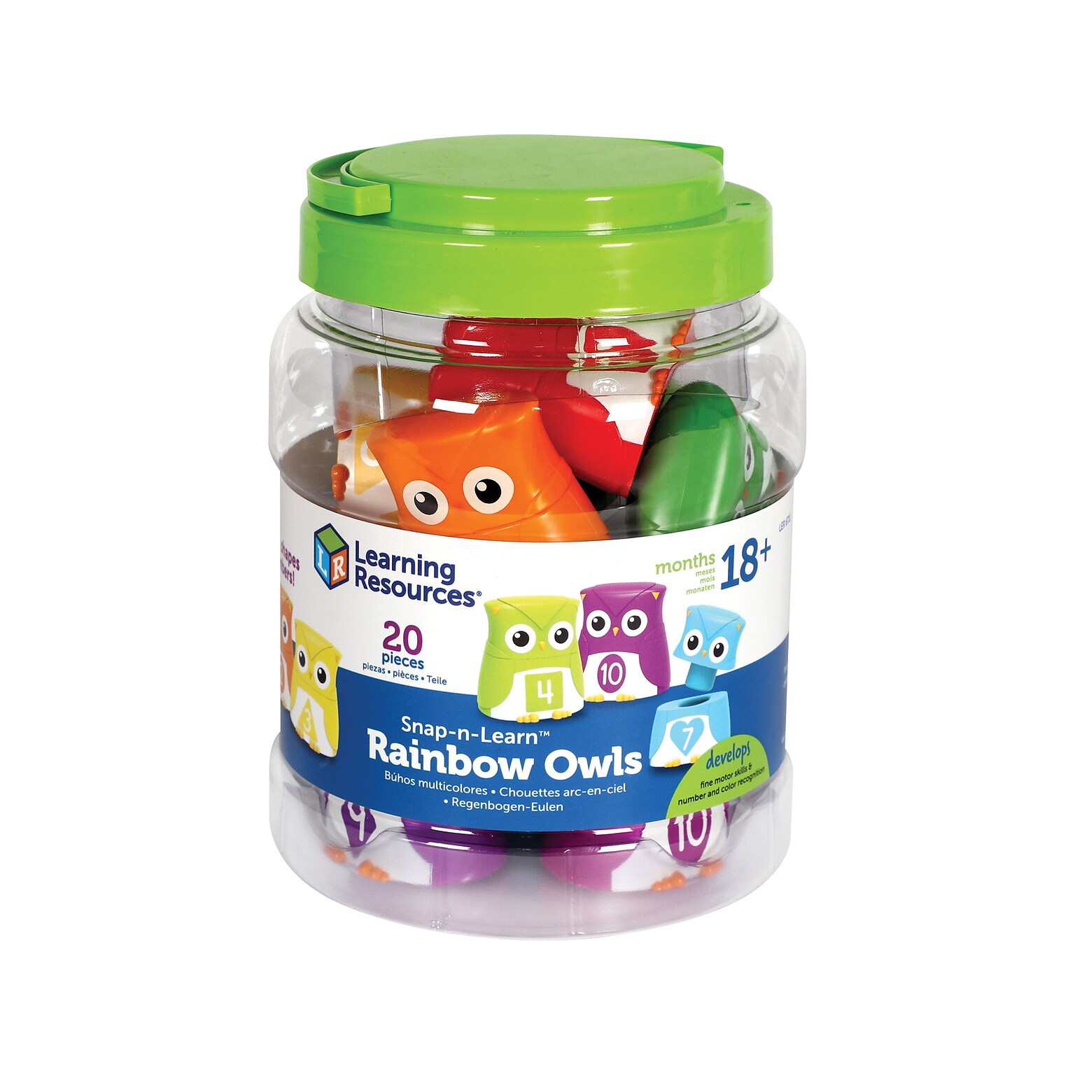 Learning Resources Snap-n-Learn Owls, Assorted Colors, 20 Pieces/Set (LER 6711)