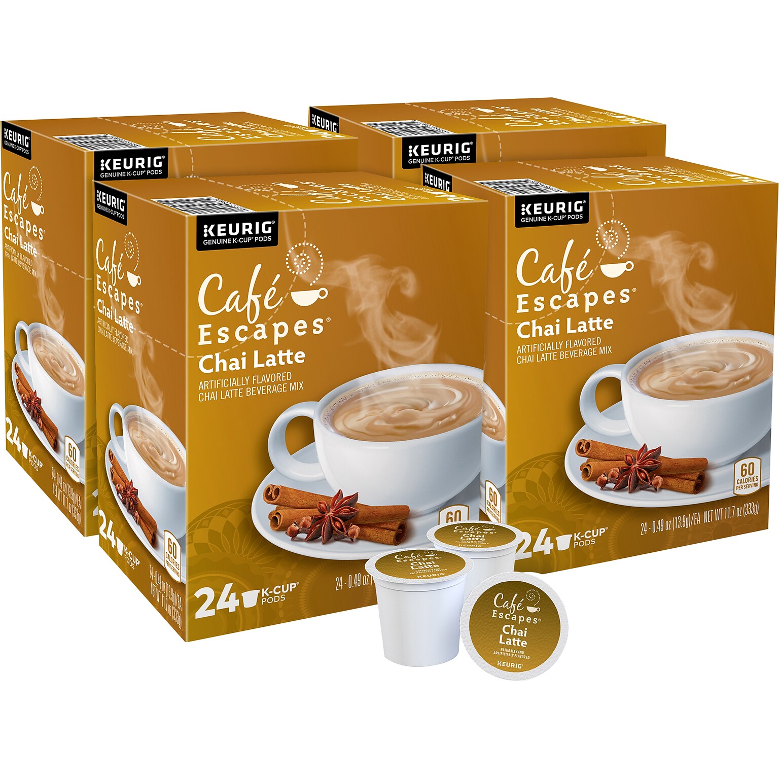 Cafe Escapes Chai Latte Coffee, Keurig® K-Cup® Pods, Light Roast, 96/Carton (10099555068051)